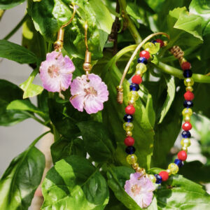 Pulsera y aretes rosa 01